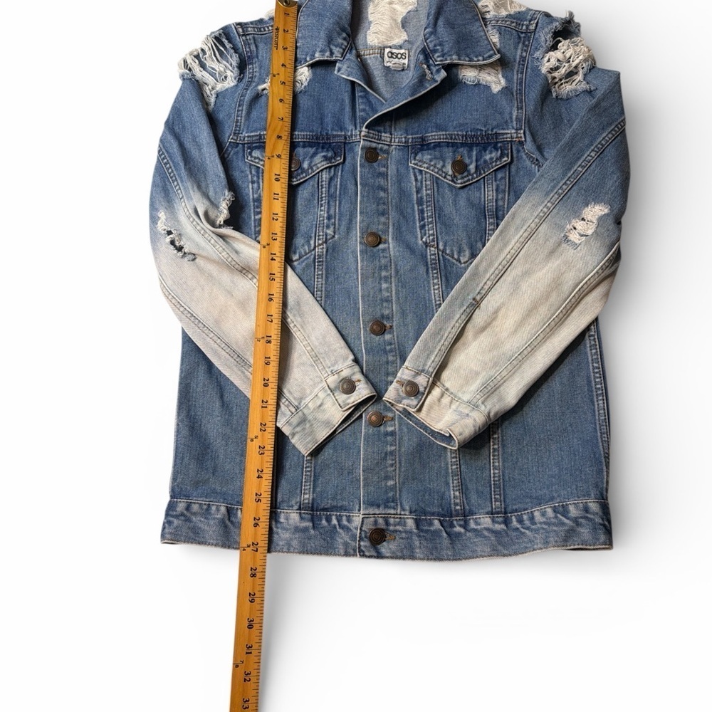 EUC Grunge Distressed ASOS Blue Women's Denim Jacket Size 6 - Picture 4 of 11
